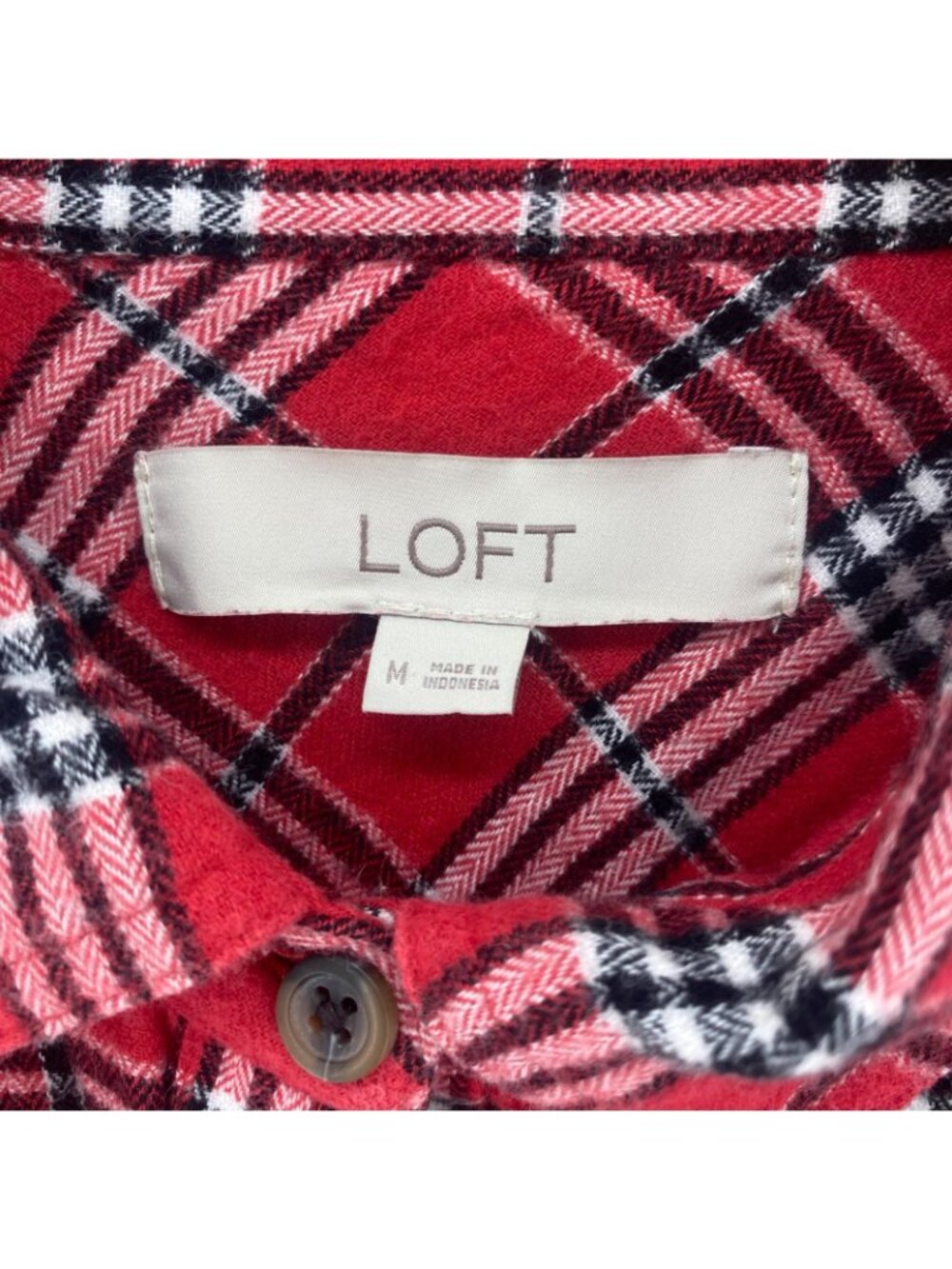 LOFT Shirt Womens Medium Red Plaid Flannel Button Up Long Sleeve Collared Casual - Picture 5 of 10